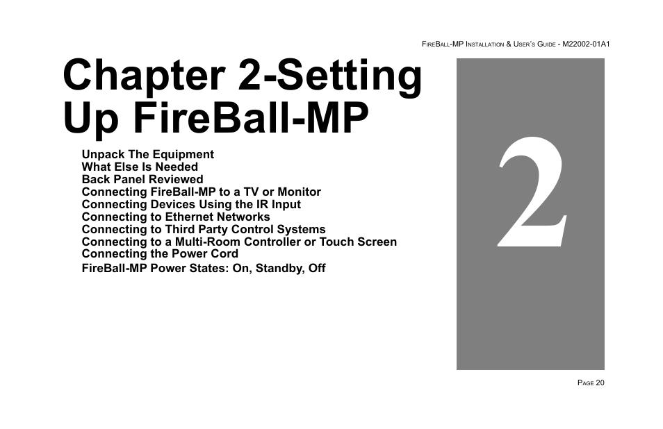 Chapter 2-setting up fireball-mp | Escient MP-100 User Manual | Page 20 / 161