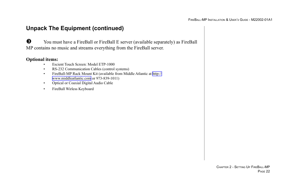 Unpack the equipment (continued) | Escient MP-100 User Manual | Page 22 / 161
