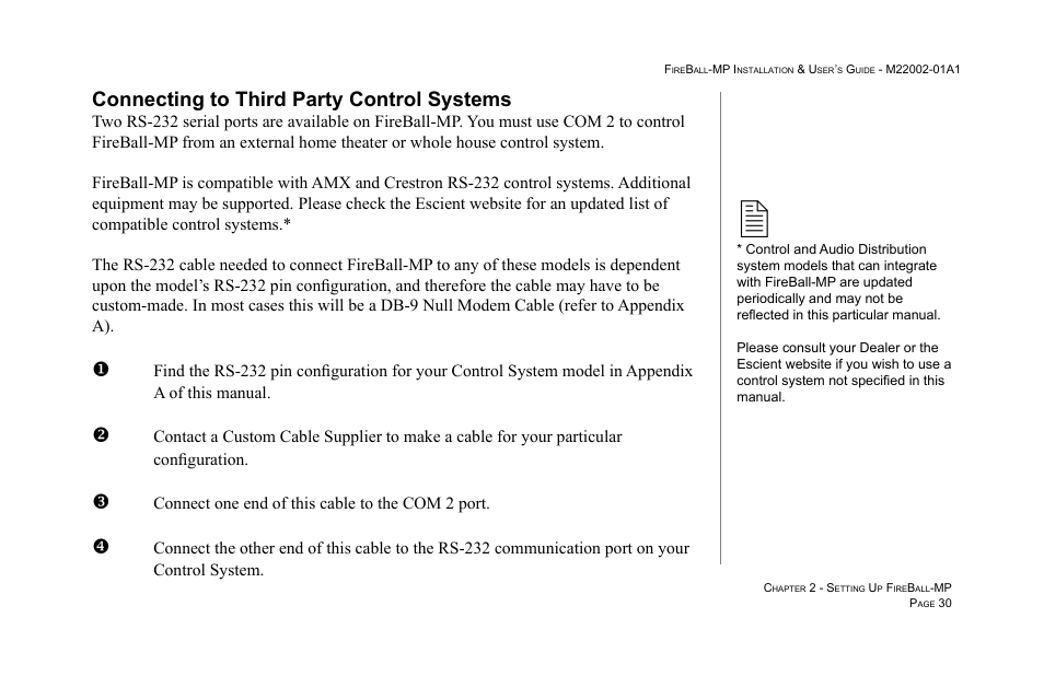 Connecting to third party control systems | Escient MP-100 User Manual | Page 30 / 161