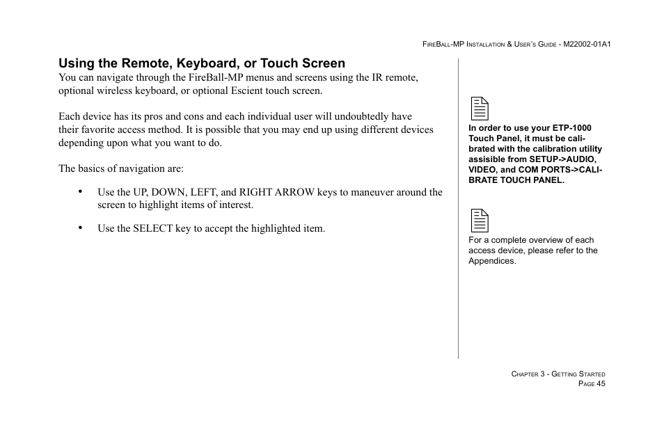 Using the remote, keyboard, or touch screen | Escient MP-100 User Manual | Page 45 / 161