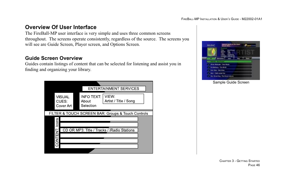 Overview of user interface, Guide screen overview | Escient MP-100 User Manual | Page 46 / 161