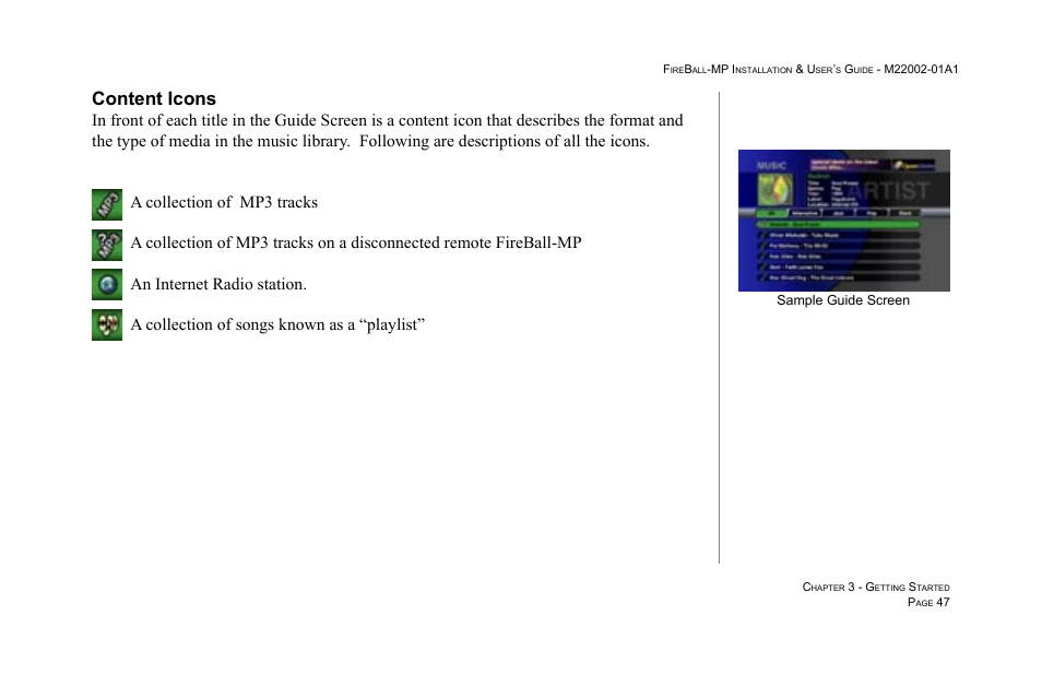 Content icons | Escient MP-100 User Manual | Page 47 / 161