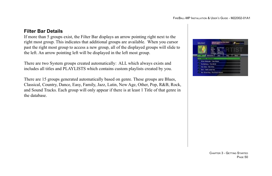 Filter bar details | Escient MP-100 User Manual | Page 50 / 161