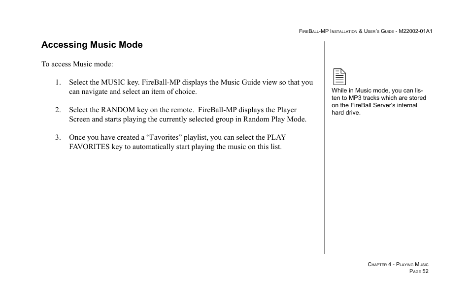 Accessing music mode | Escient MP-100 User Manual | Page 52 / 161