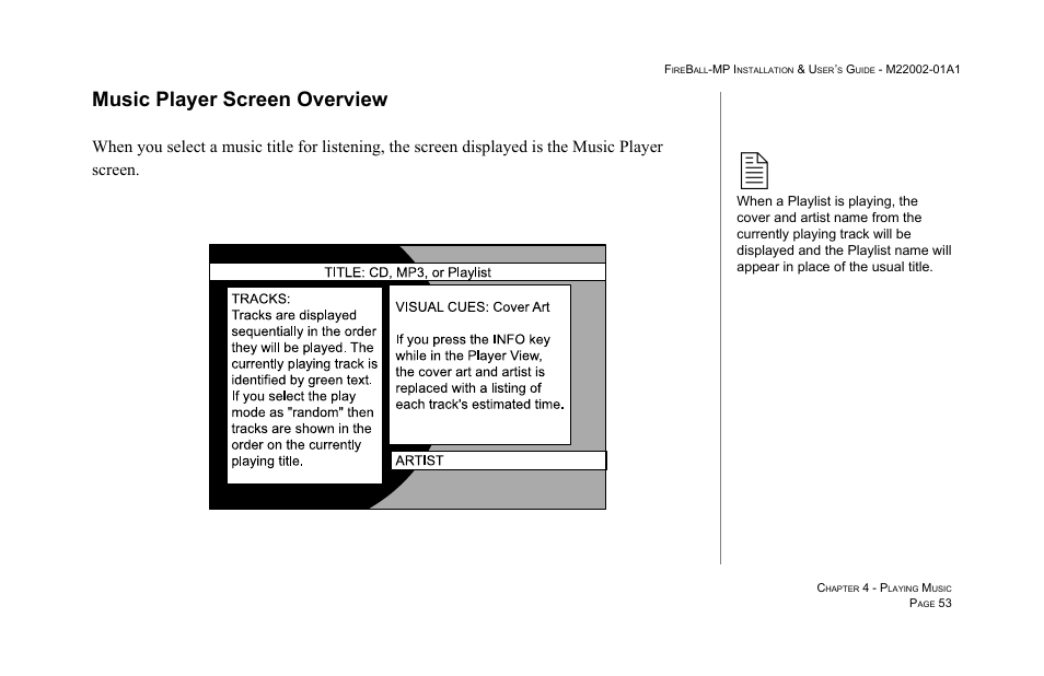 Music player screen overview | Escient MP-100 User Manual | Page 53 / 161