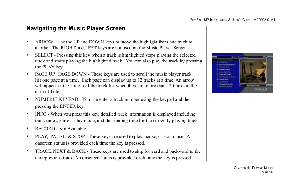 Navigating the music player screen, Record - not available | Escient MP-100 User Manual | Page 54 / 161