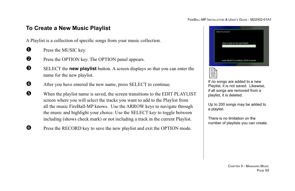 To create a new music playlist | Escient MP-100 User Manual | Page 59 / 161