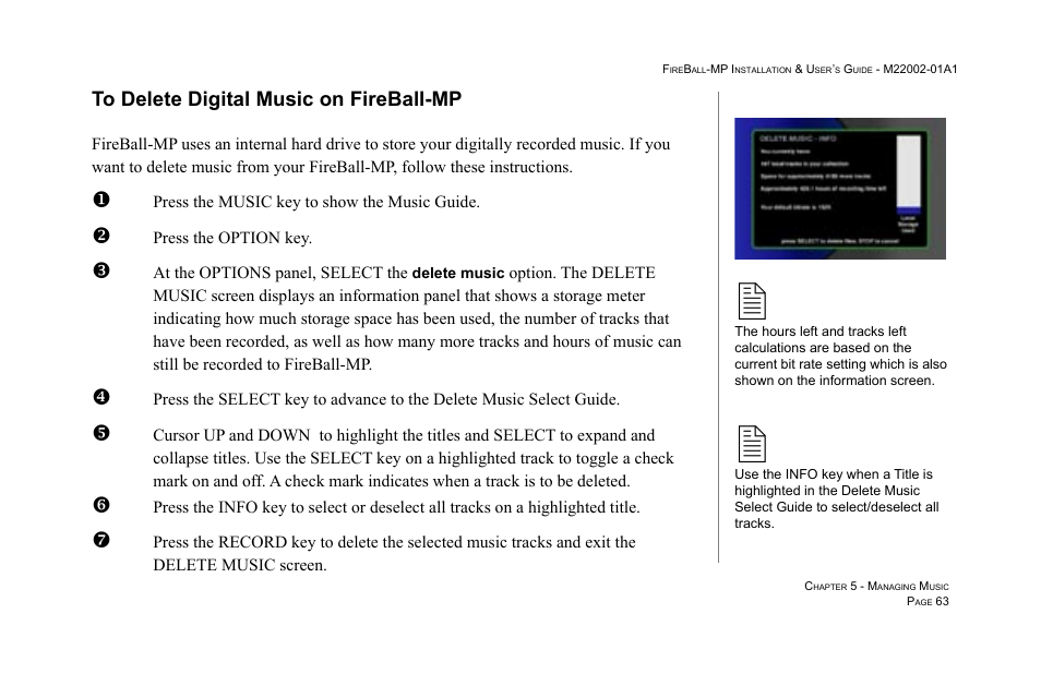 To delete digital music on fireball-mp | Escient MP-100 User Manual | Page 63 / 161