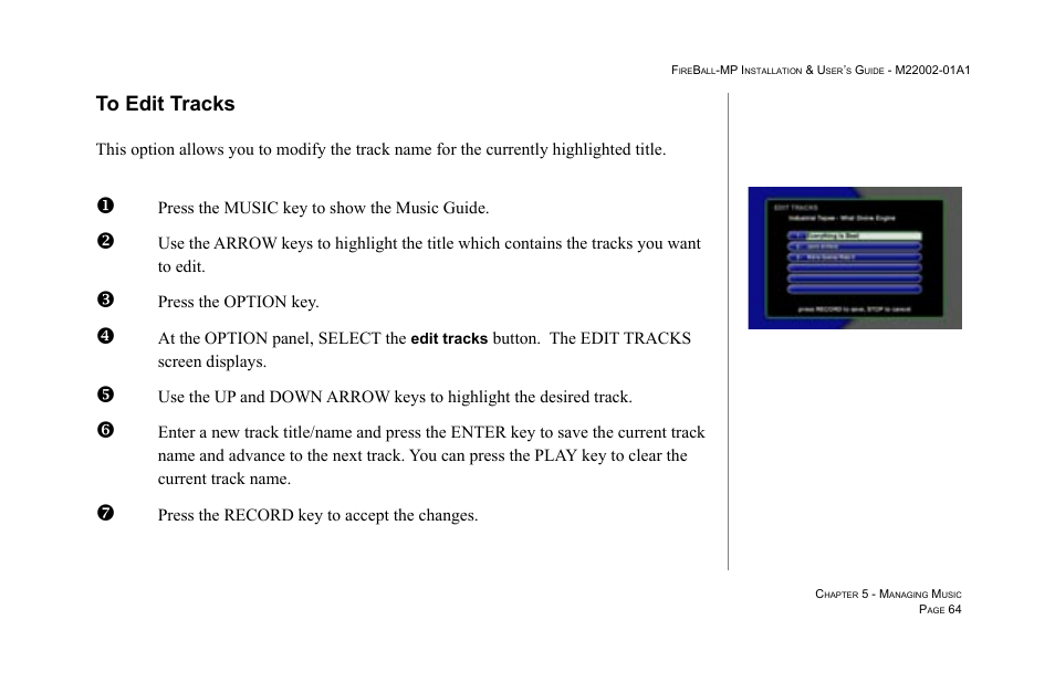 To edit tracks | Escient MP-100 User Manual | Page 64 / 161