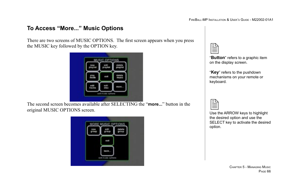 To access “more...” music options | Escient MP-100 User Manual | Page 66 / 161