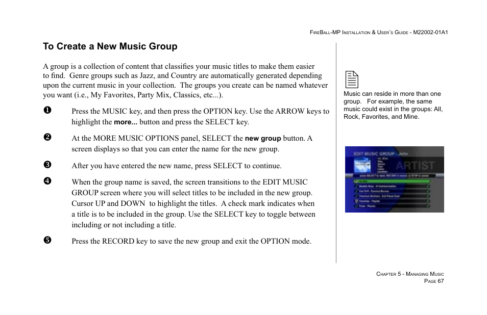 To create a new music group | Escient MP-100 User Manual | Page 67 / 161