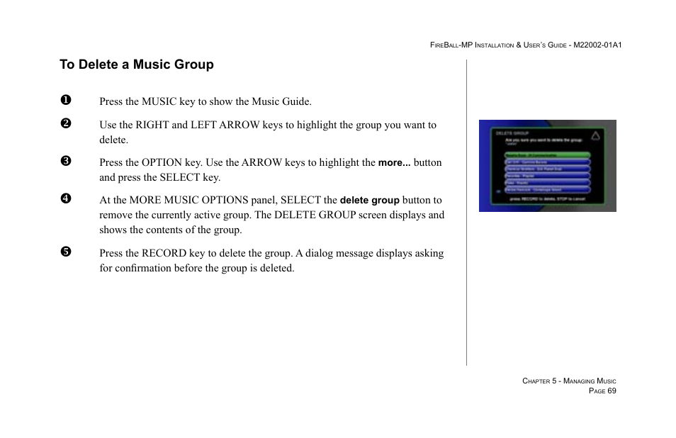 To delete a music group | Escient MP-100 User Manual | Page 69 / 161