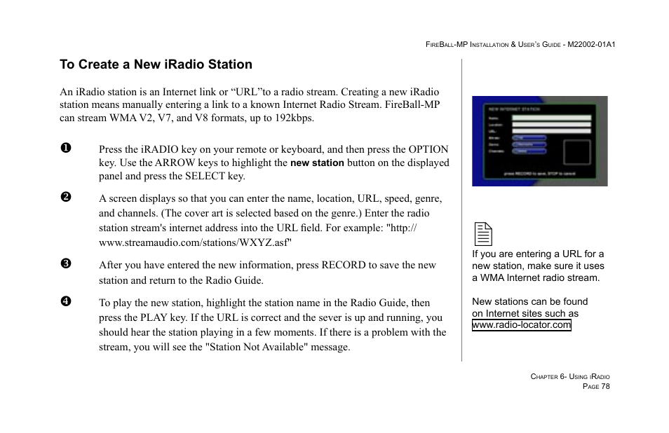 To create a new iradio station | Escient MP-100 User Manual | Page 78 / 161