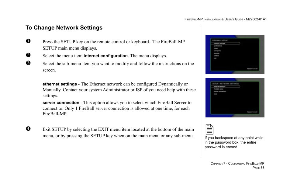 To change network settings | Escient MP-100 User Manual | Page 86 / 161