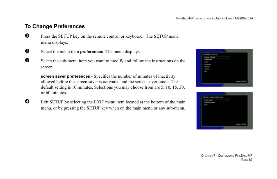 To change preferences, Select the menu item, The menu displays | Escient MP-100 User Manual | Page 87 / 161