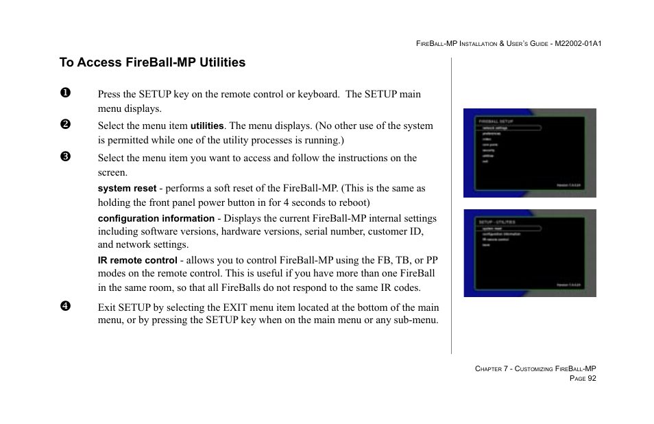 To access fireball-mp utilities | Escient MP-100 User Manual | Page 92 / 161