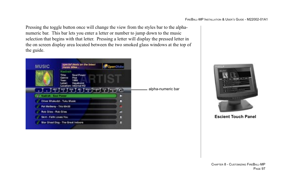 Escient touch panel | Escient MP-100 User Manual | Page 97 / 161