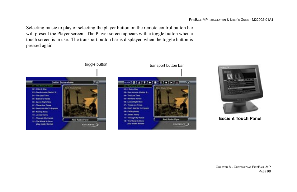 Escient touch panel | Escient MP-100 User Manual | Page 98 / 161