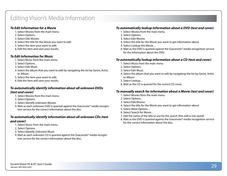 Editing vision’s media information | Escient VISION M51003-02A7 User Manual | Page 29 / 42