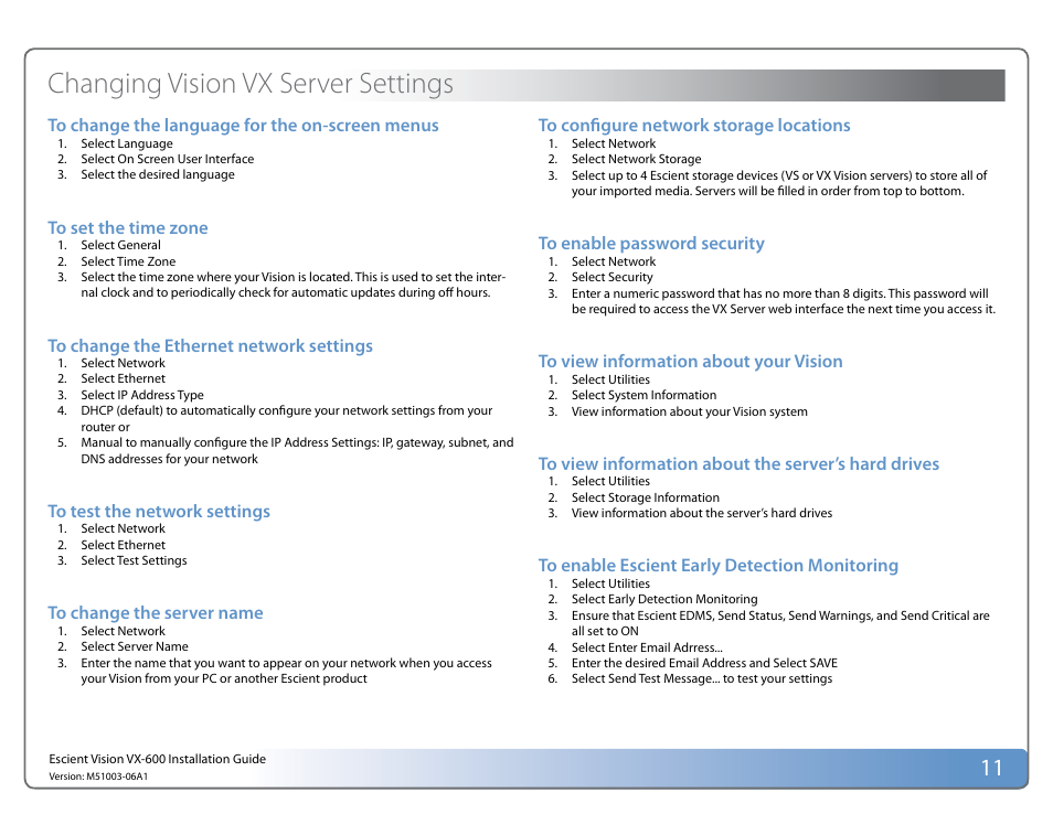 Changing vision vx server settings | Escient Vision VX User Manual | Page 11 / 22