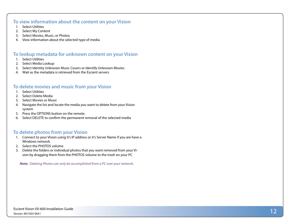 Escient Vision VX User Manual | Page 12 / 22