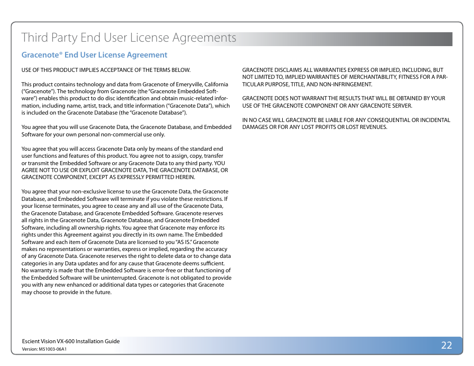 Third party end user license agreements | Escient Vision VX User Manual | Page 22 / 22