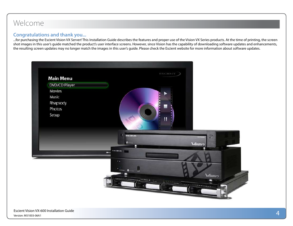 Welcome | Escient Vision VX User Manual | Page 4 / 22