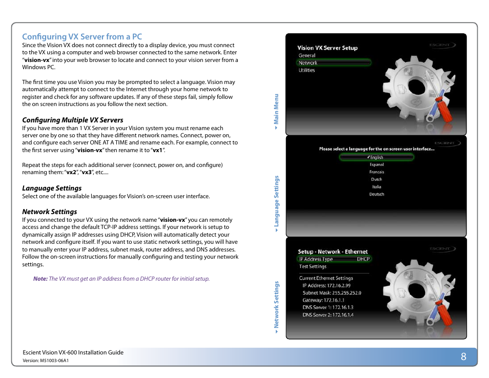 Configuring vx server from a pc | Escient Vision VX User Manual | Page 8 / 22