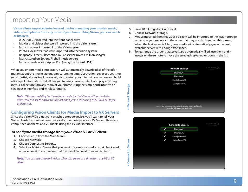 Importing your media | Escient Vision VX User Manual | Page 9 / 22