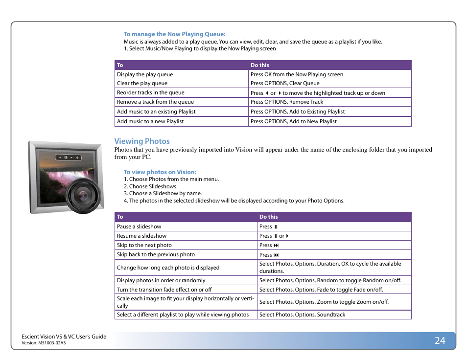 Viewing photos | Escient VISION M51003-02A3 User Manual | Page 24 / 41