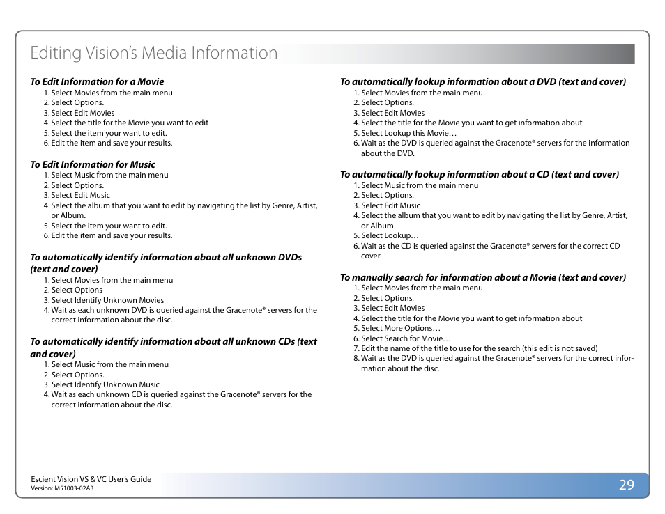 Editing vision’s media information | Escient VISION M51003-02A3 User Manual | Page 29 / 41