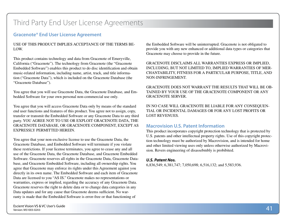 Third party end user license agreements | Escient VISION M51003-02A3 User Manual | Page 41 / 41