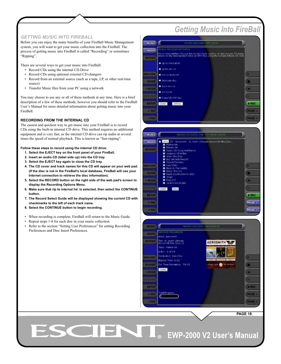 Getting music into fireball | Escient EWP-2000 V2 User Manual | Page 18 / 44