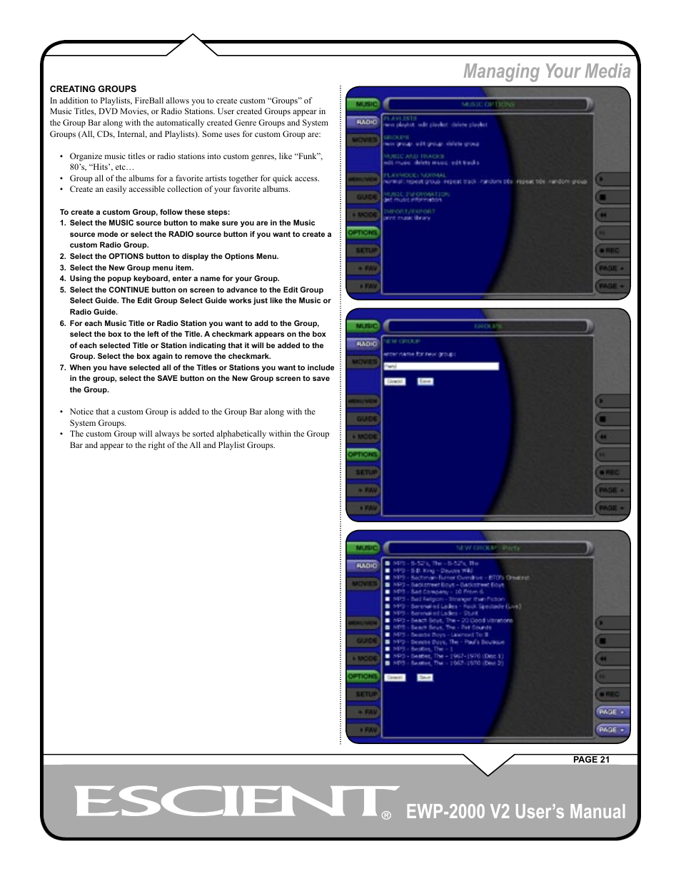 Managing your media | Escient EWP-2000 V2 User Manual | Page 21 / 44