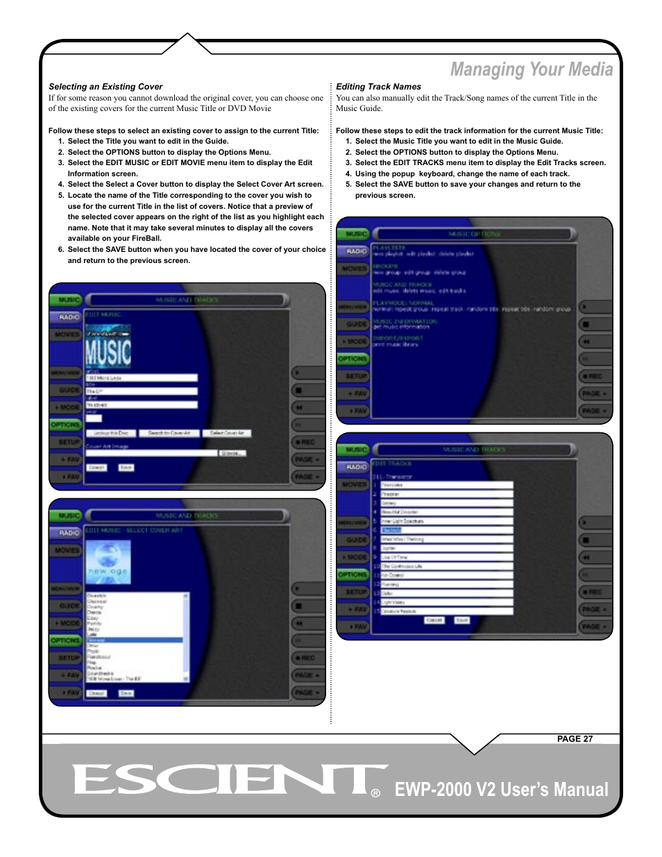 Managing your media | Escient EWP-2000 V2 User Manual | Page 27 / 44