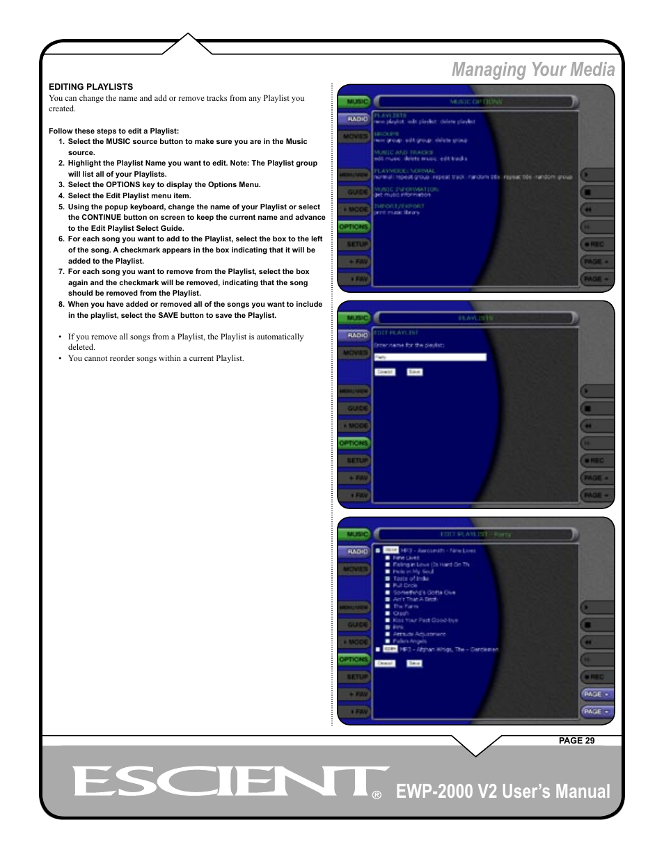 Managing your media | Escient EWP-2000 V2 User Manual | Page 29 / 44