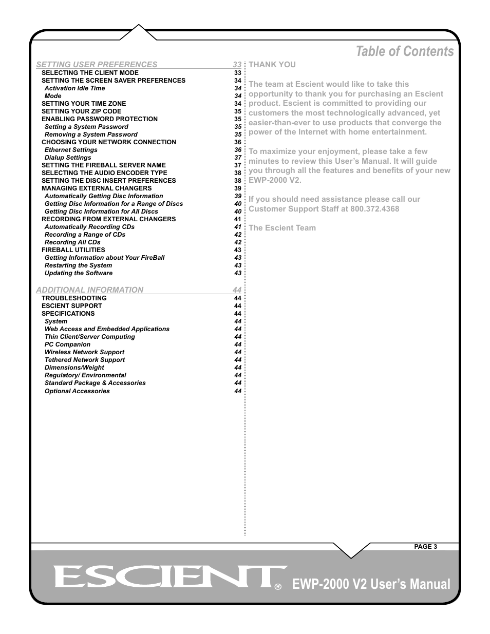 Escient EWP-2000 V2 User Manual | Page 3 / 44