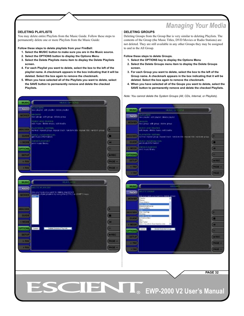 Managing your media | Escient EWP-2000 V2 User Manual | Page 32 / 44