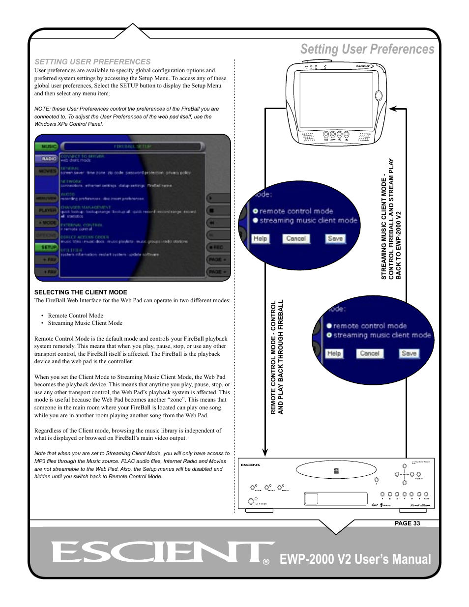 Setting user preferences | Escient EWP-2000 V2 User Manual | Page 33 / 44