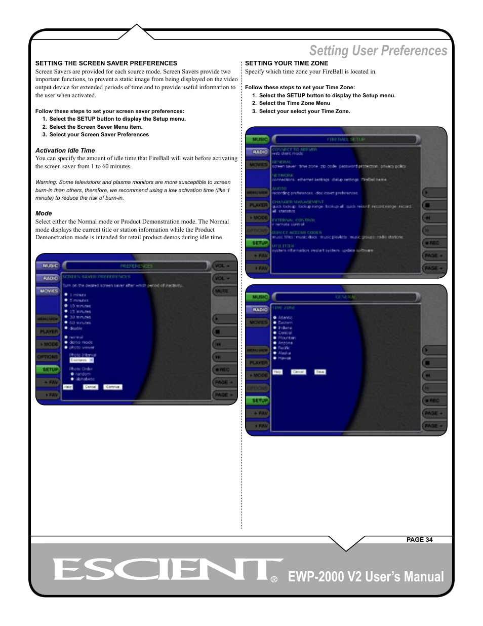 Setting user preferences | Escient EWP-2000 V2 User Manual | Page 34 / 44