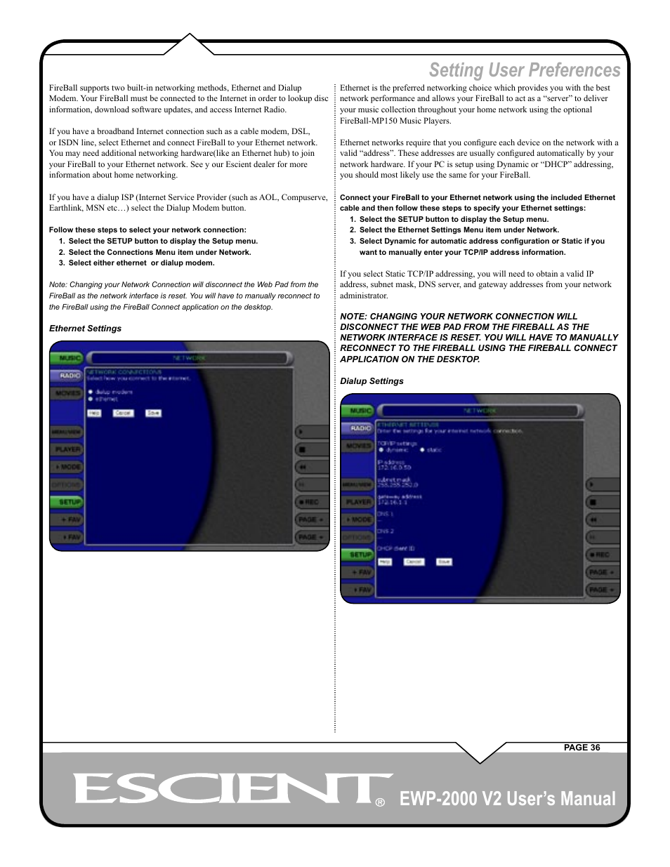 Setting user preferences | Escient EWP-2000 V2 User Manual | Page 36 / 44