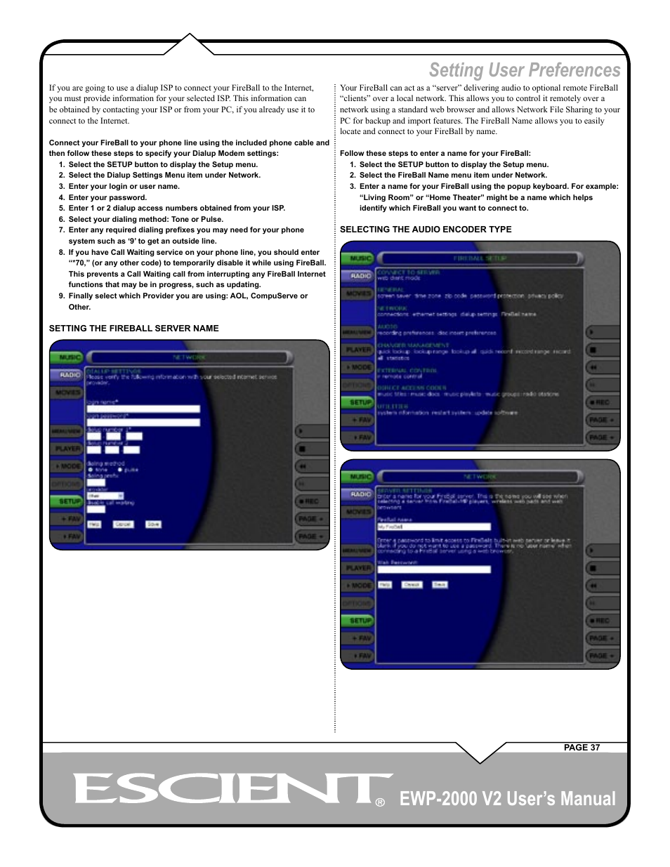Setting user preferences | Escient EWP-2000 V2 User Manual | Page 37 / 44