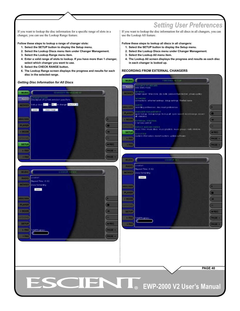 Setting user preferences | Escient EWP-2000 V2 User Manual | Page 40 / 44