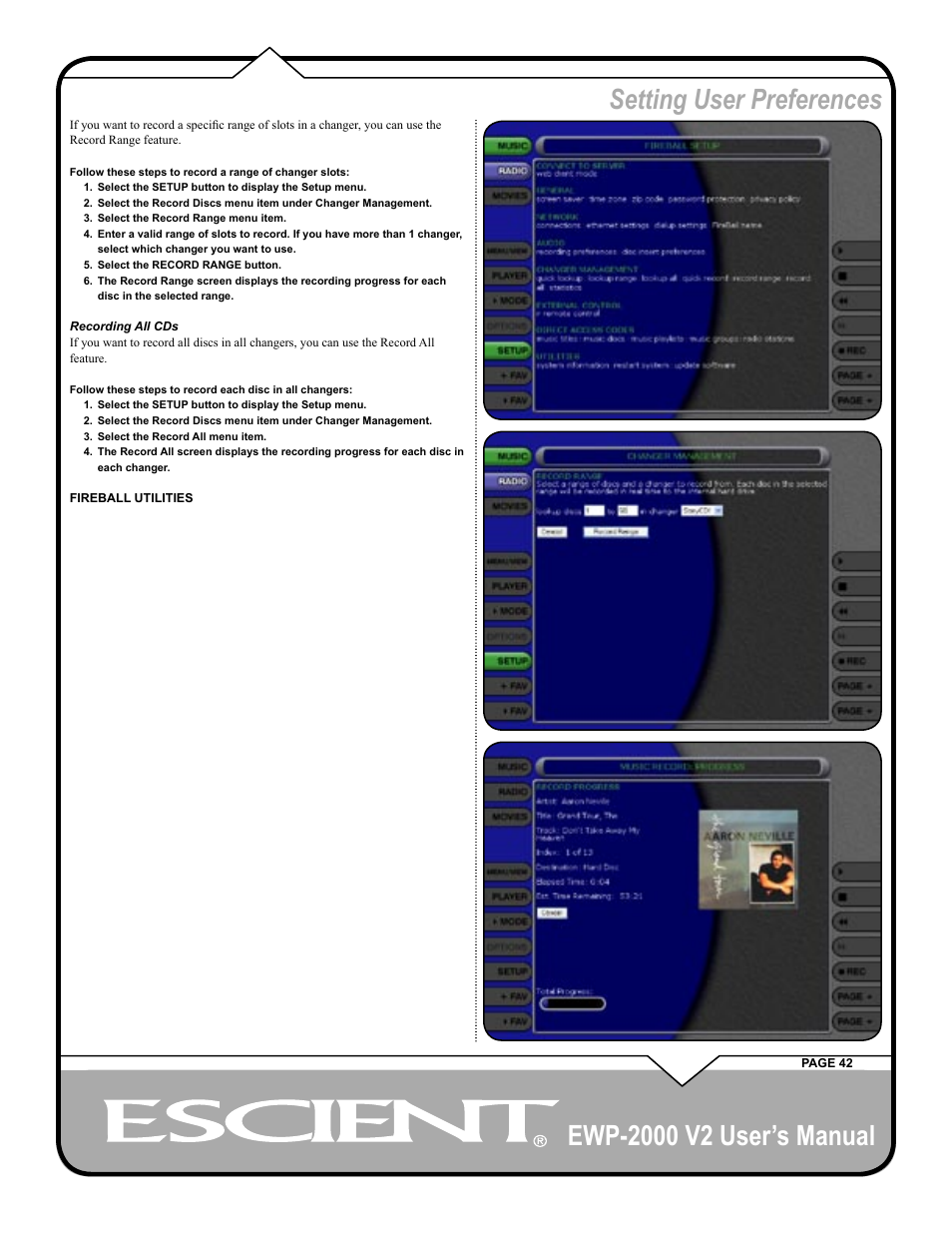 Setting user preferences | Escient EWP-2000 V2 User Manual | Page 42 / 44