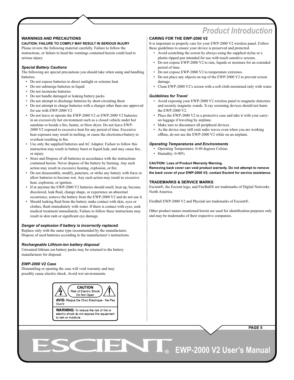 Product introduction | Escient EWP-2000 V2 User Manual | Page 5 / 44