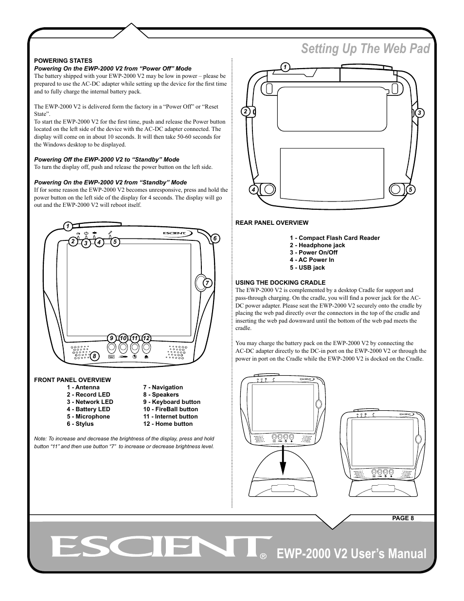 Setting up the web pad | Escient EWP-2000 V2 User Manual | Page 8 / 44