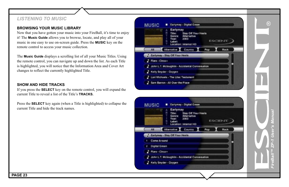 Listening to music | Escient ZP-'1 User Manual | Page 23 / 77