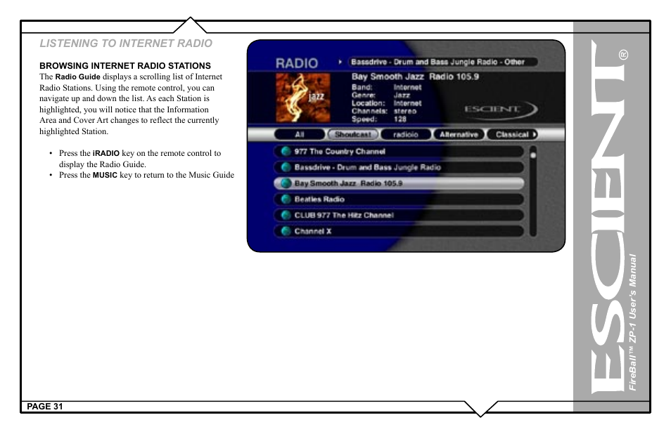 Listening to internet radio | Escient ZP-'1 User Manual | Page 31 / 77
