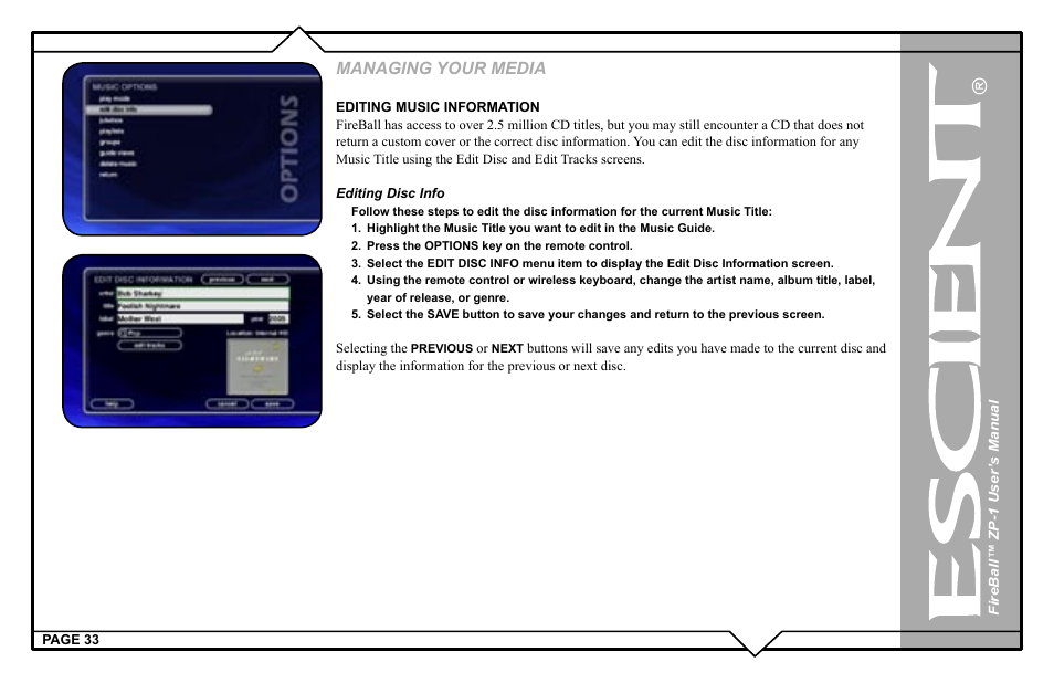 Managing your media | Escient ZP-'1 User Manual | Page 33 / 77