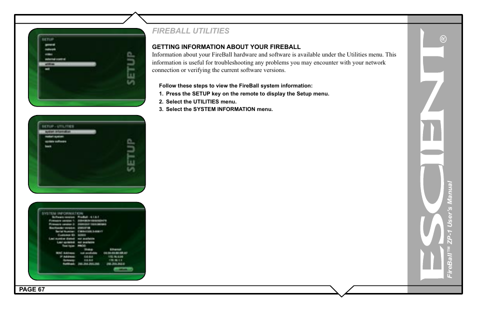 Fireball utilities | Escient ZP-'1 User Manual | Page 67 / 77